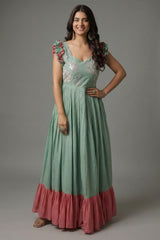 Sage Green and Rose Pink Embellished Dress