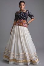 White Cotton Chaniya with Bandhej and Kachchi Worked Choli