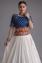 White Cotton Chaniya with Bandhej and Kachchi Worked Choli