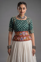 White Cotton Chaniya with Bandhej and Kachchi Worked Choli