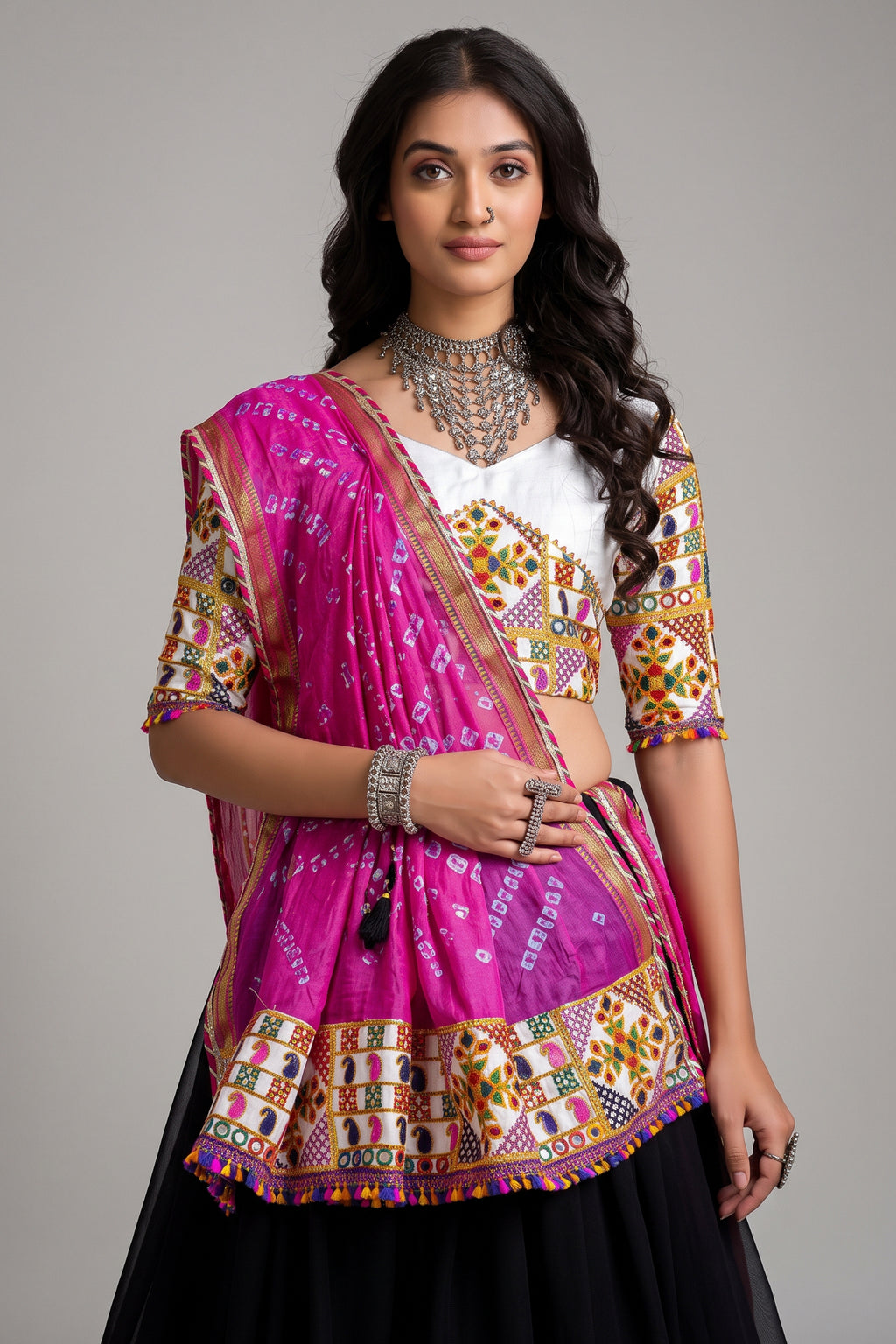 Black Georgette Thread Embroidered Patch Work Chaniya Choli