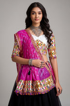 Black Georgette Thread Embroidered Patch Work Chaniya Choli