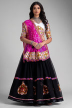 Black Georgette Thread Embroidered Patch Work Chaniya Choli
