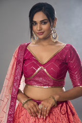Pink Ombre Chinon Chevron Sequin Work Lehenga