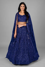Blue Georgette Sequinned Lehenga - blue georgette saree