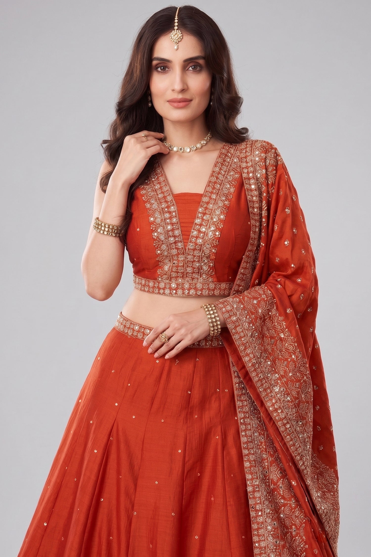 Orange Silk Sequin Embroidered Lehenga Secondary image
