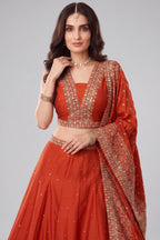 Orange Silk Sequin Embroidered Lehenga