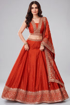 Orange Silk Sequin Embroidered Lehenga