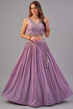 Purple Tissue Shimmer Sequin Embroidered Pleated Lehenga - red saree embroidered