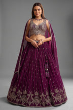 Wine Purple Georgette Sequin Embroidered Pleated Flared Lehenga - red georgette saree embroidered