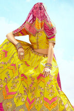 Silk Bird and Floral Motif Lehenga with Cutwork - silk saree