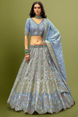 Silk Floral Embroidery and Sequin Worked Lehenga