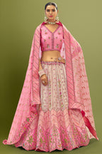 Silk Floral Embroidery and Sequin Worked Lehenga - silk saree embroidery