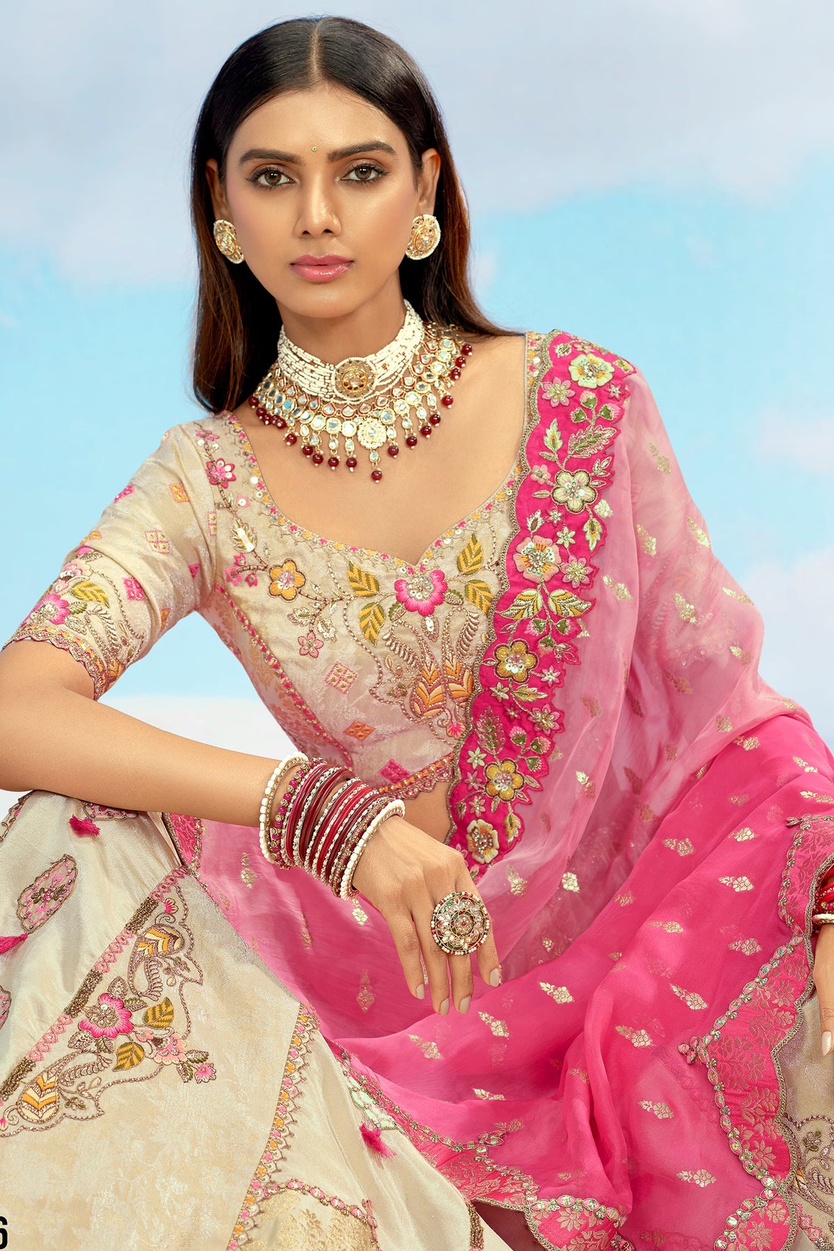 Silk Sequin Embroidered Lehenga - red silk saree embroidered
