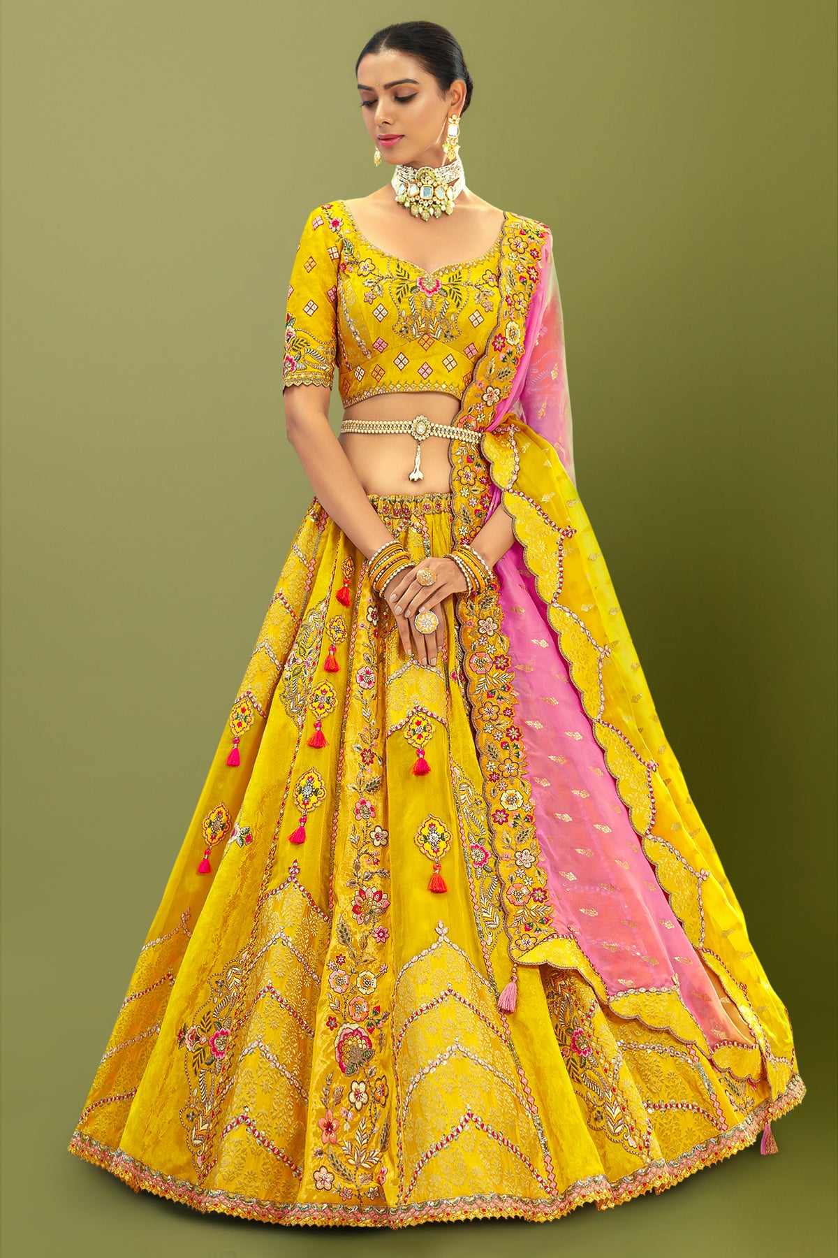 Silk Sequin Embroidered Lehenga - red silk saree embroidered