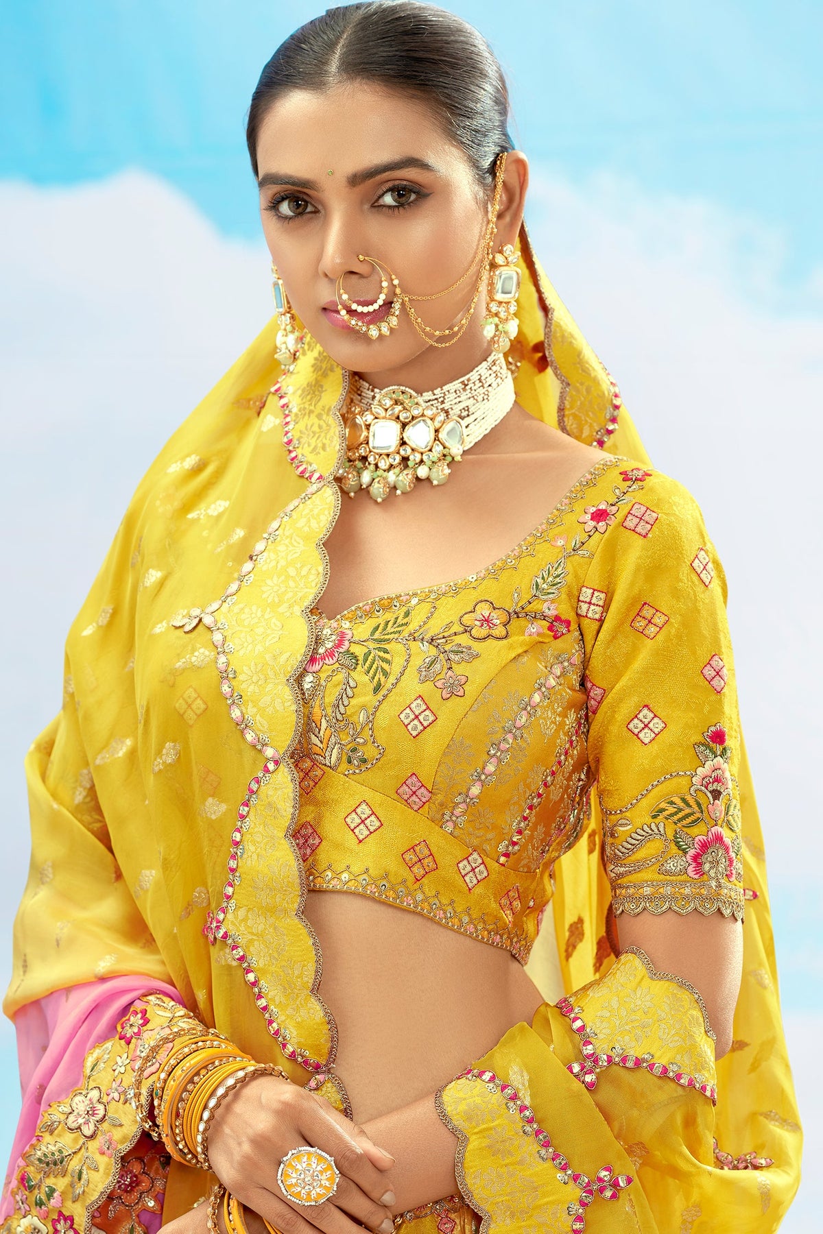 Silk Sequin Embroidered Lehenga - red silk saree embroidered