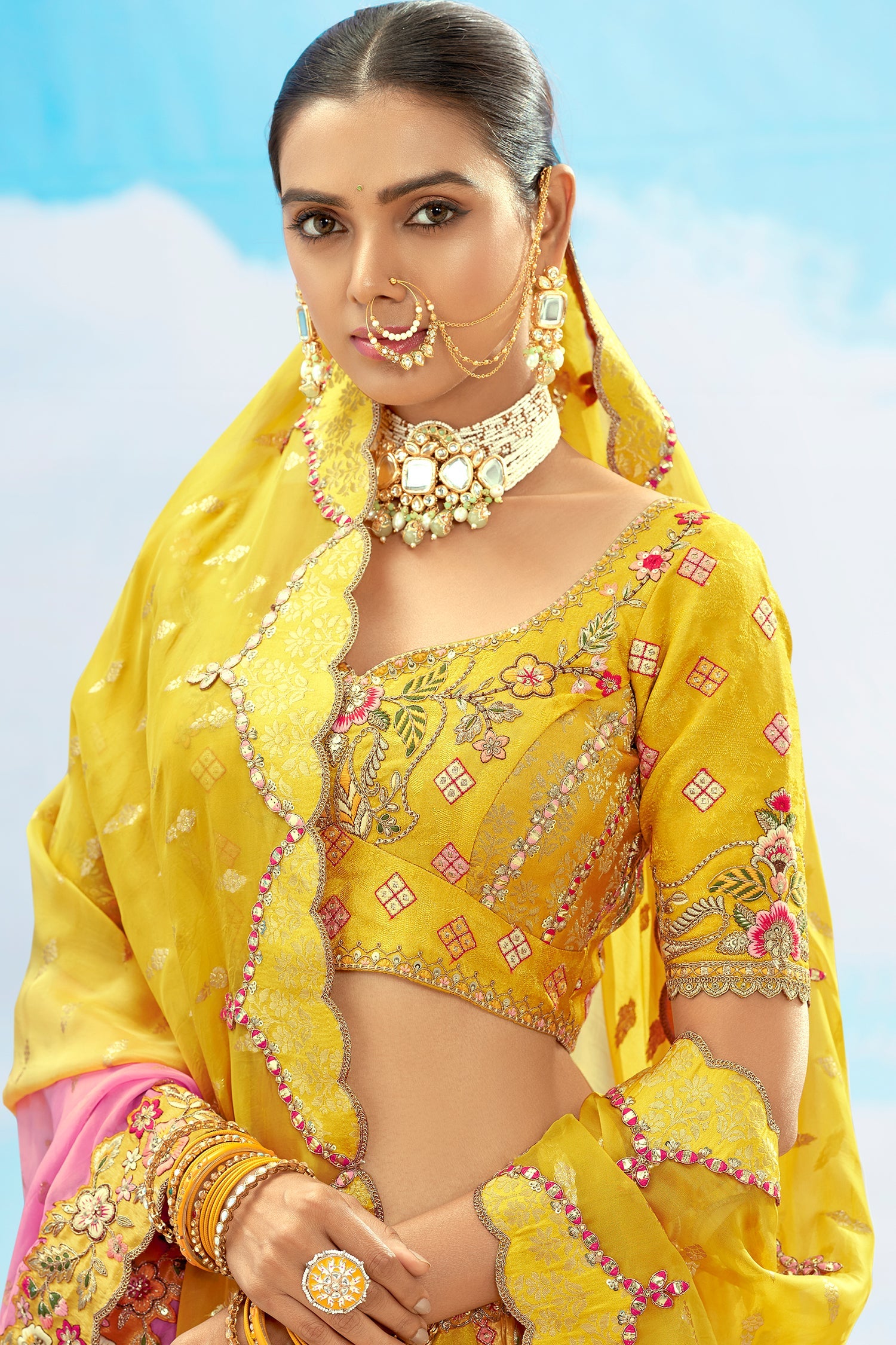 Silk Sequin Embroidered Lehenga - red silk saree embroidered