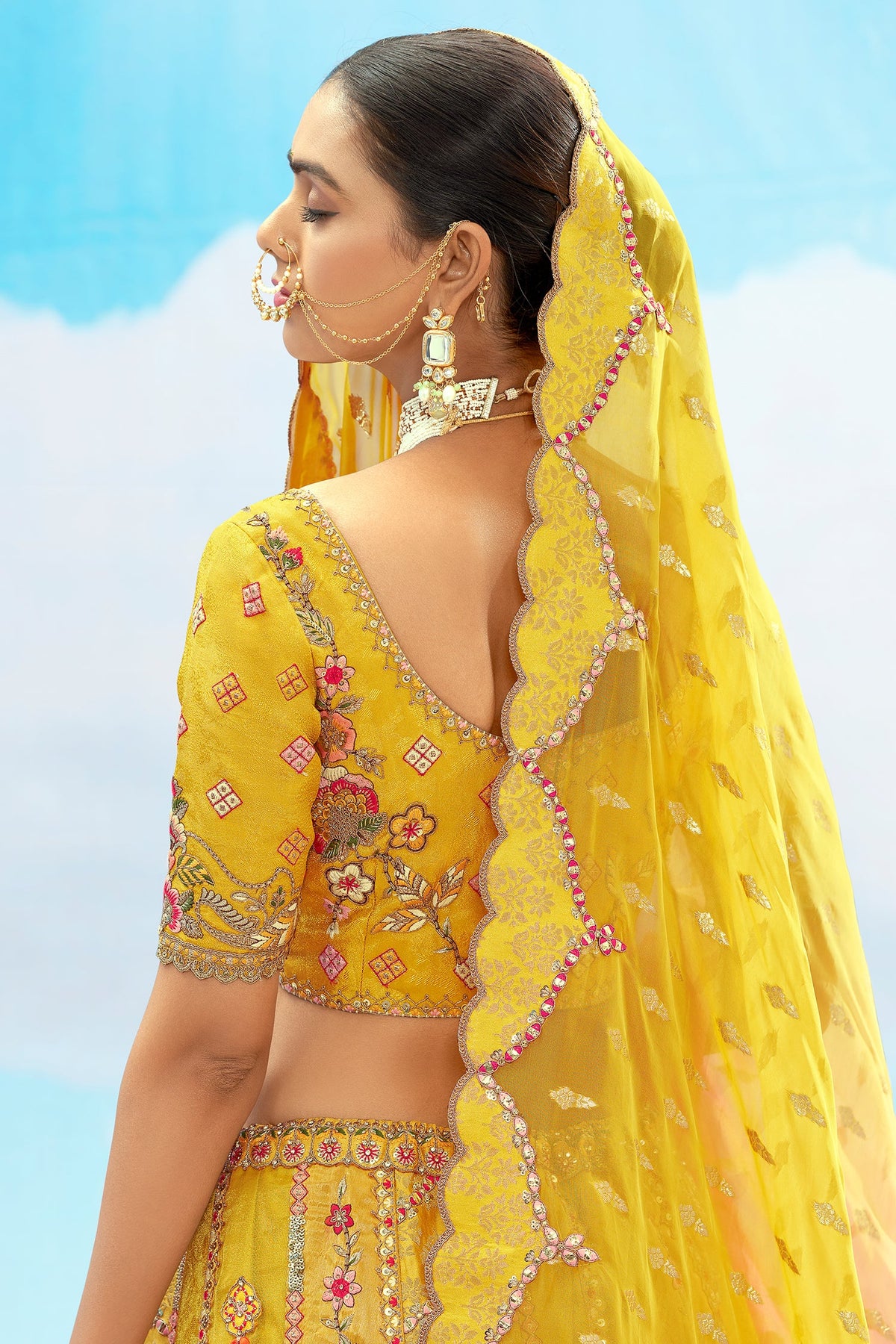 Silk Sequin Embroidered Lehenga - red silk saree embroidered