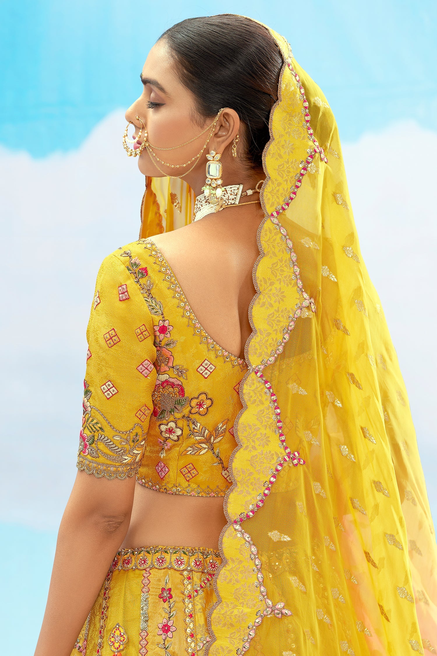 Silk Sequin Embroidered Lehenga - red silk saree embroidered