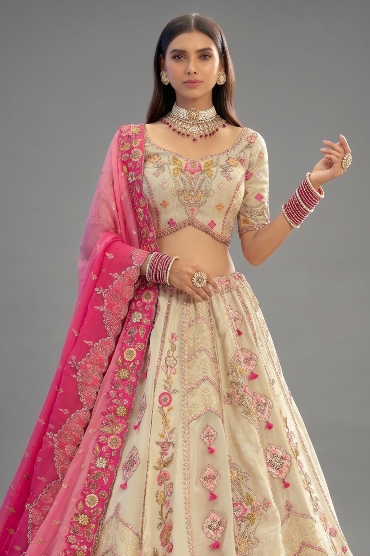 Silk Sequin Embroidered Lehenga - red silk saree embroidered