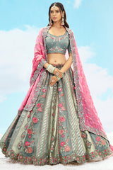 Silk Floral Embroidered and Sequin Worked Lehenga