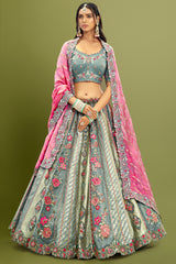 Silk Floral Embroidered and Sequin Worked Lehenga