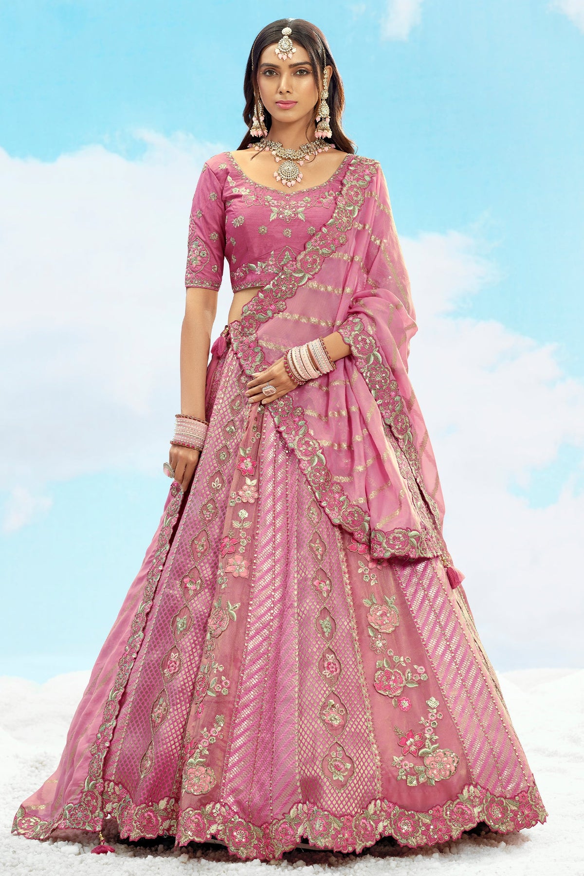 Silk Floral Embroidered and Sequin Worked Lehenga