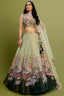Green Net Designer Floral Embroidery and Sequin Worked Flared Lehenga - red net saree embroidery