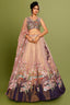 Faded Peach Net Designer Floral Embroidery and Sequin Work Lehenga with Contrast Border - peach net saree embroidery