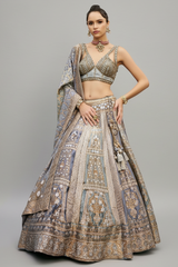 Grey Silk Traditional Woven Lehenga with Bandhej Dupatta