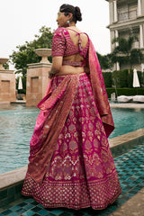 Rani Pink Silk Traditional Woven Lehenga