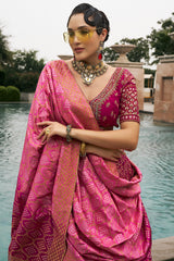 Rani Pink Silk Traditional Woven Lehenga