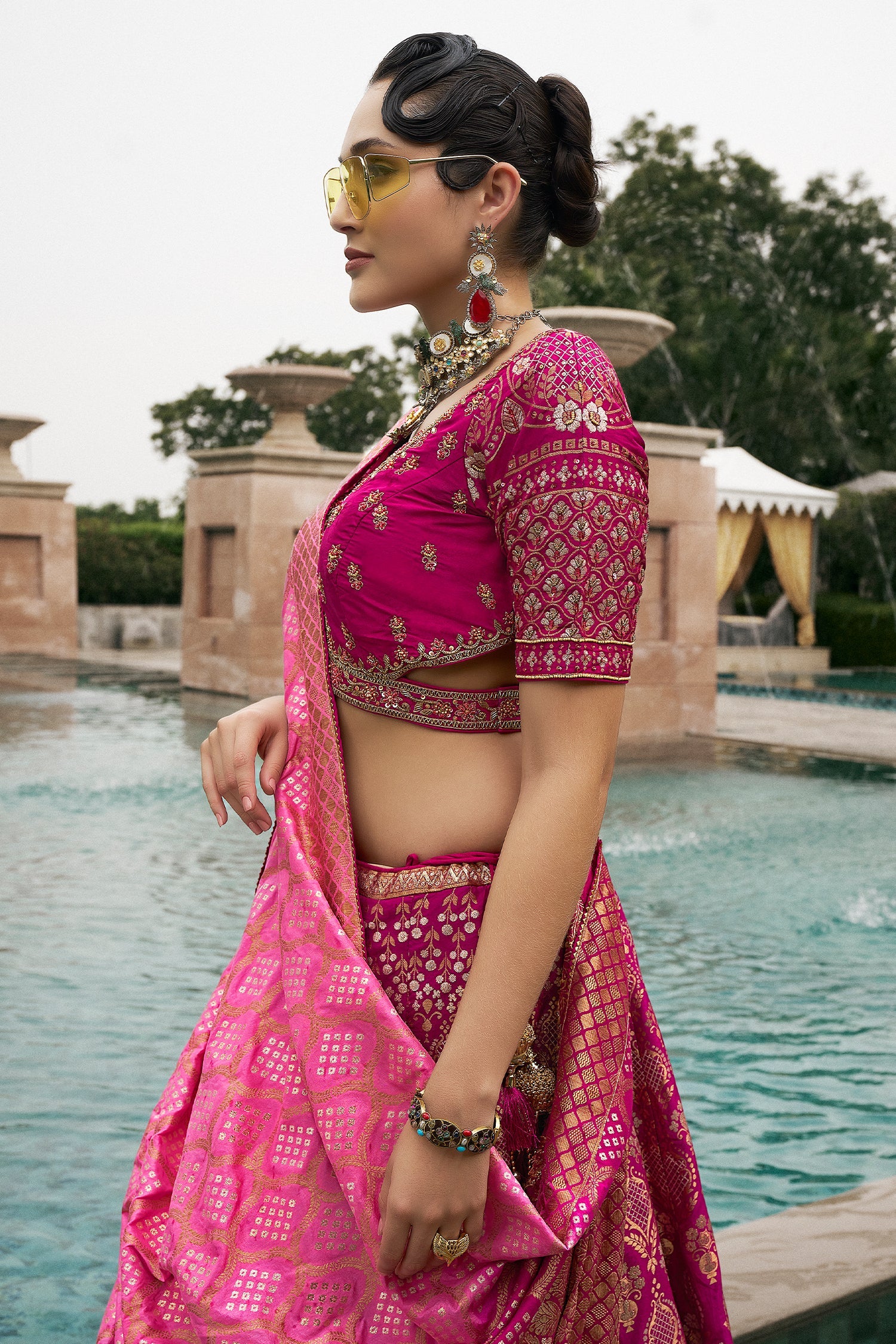 Rani Pink Silk Traditional Woven Lehenga