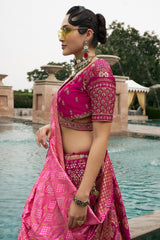 Rani Pink Silk Traditional Woven Lehenga