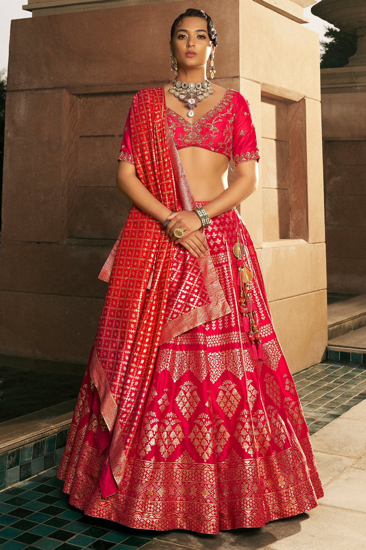Pink Silk Traditional Woven Lehenga