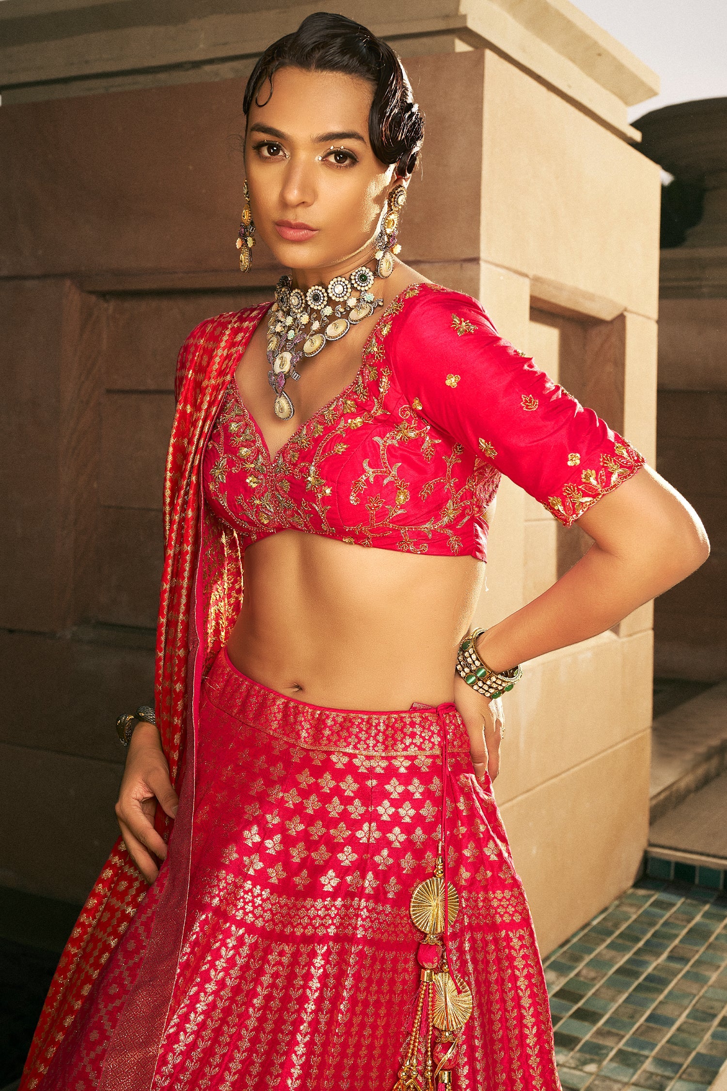Pink Silk Traditional Woven Lehenga