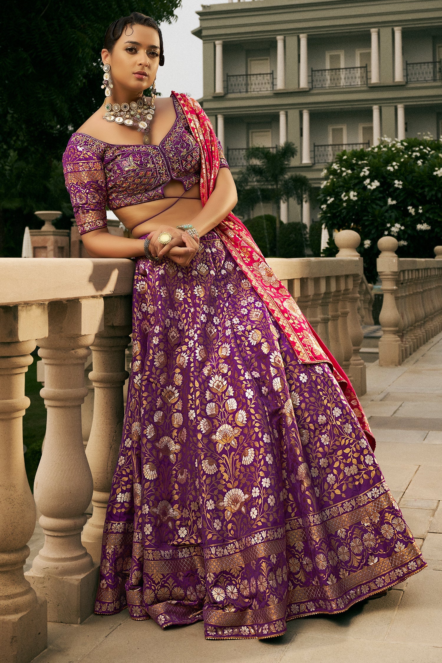 Purple Silk Traditional Woven Lehenga