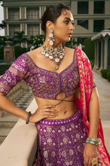 Purple Silk Traditional Woven Lehenga