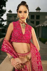 Pink Silk Floral Woven Lehenga