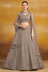 Grey Georgette Embroidered and Sequin Lehenga