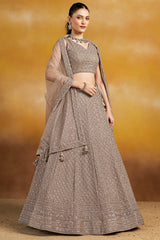 Grey Georgette Embroidered and Sequin Lehenga