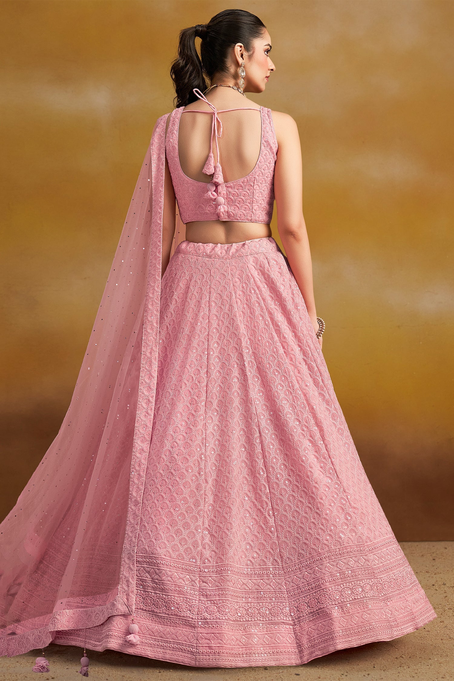 Light Pink Georgette Sequin Embroidered Lehenga