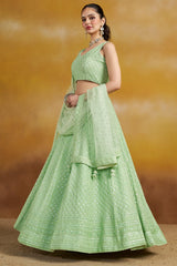 Light Green Georgette Sequin Embroidered Lehenga