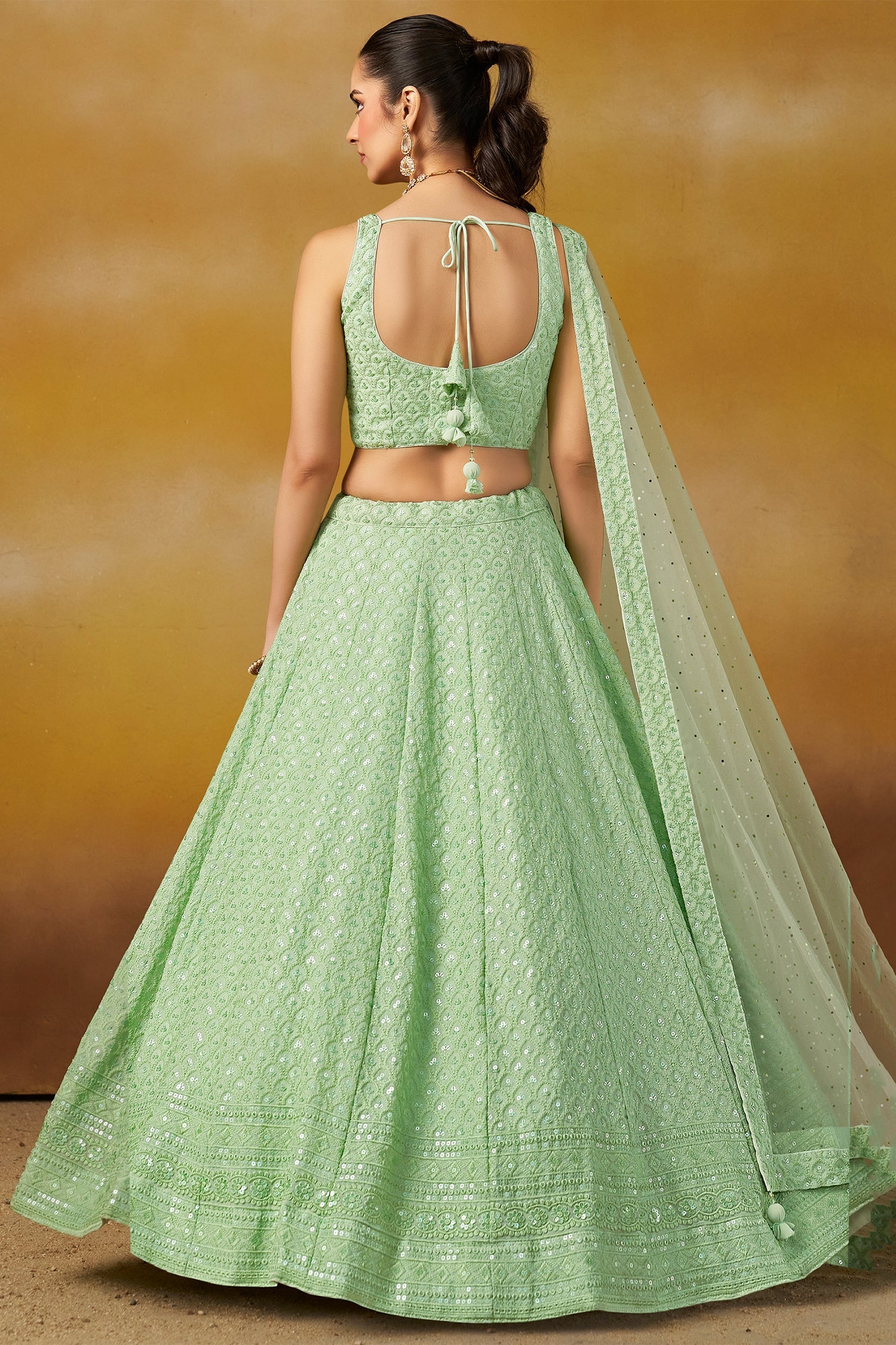 Light Green Georgette Sequin Embroidered Lehenga