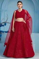 Red Georgette Sequin Embroidered Lehenga