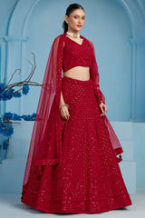 Red Georgette Sequin Embroidered Lehenga