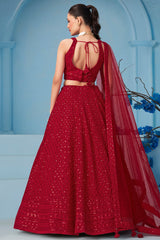 Red Georgette Sequin Embroidered Lehenga