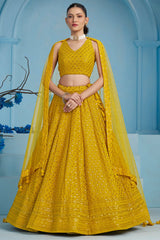 Yellow Georgette Sequin Embroidered Lehenga