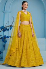 Yellow Georgette Sequin Embroidered Lehenga