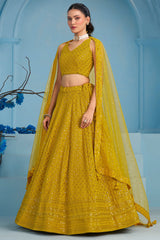 Yellow Georgette Sequin Embroidered Lehenga